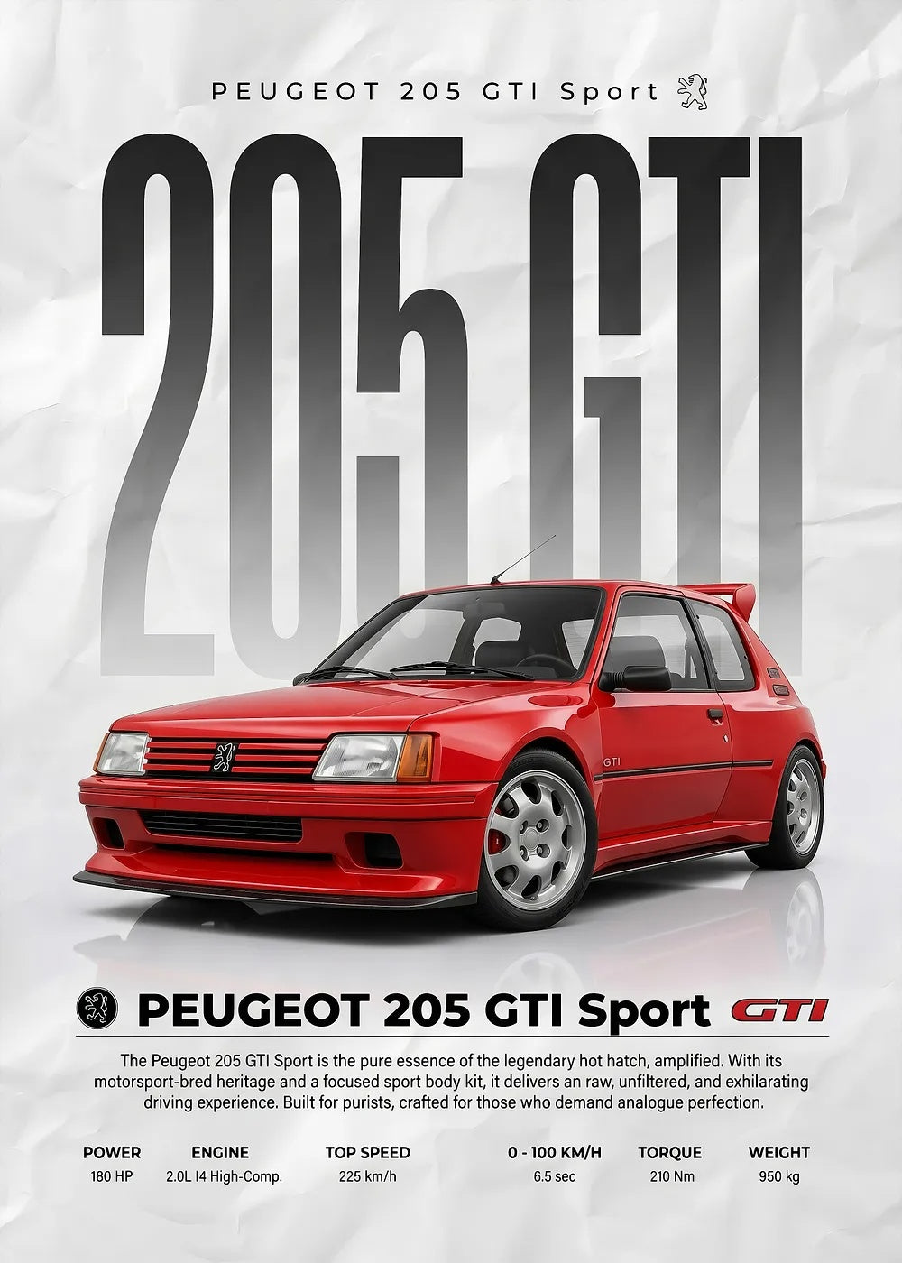 Peugeot 205 GTI metal poster artwork